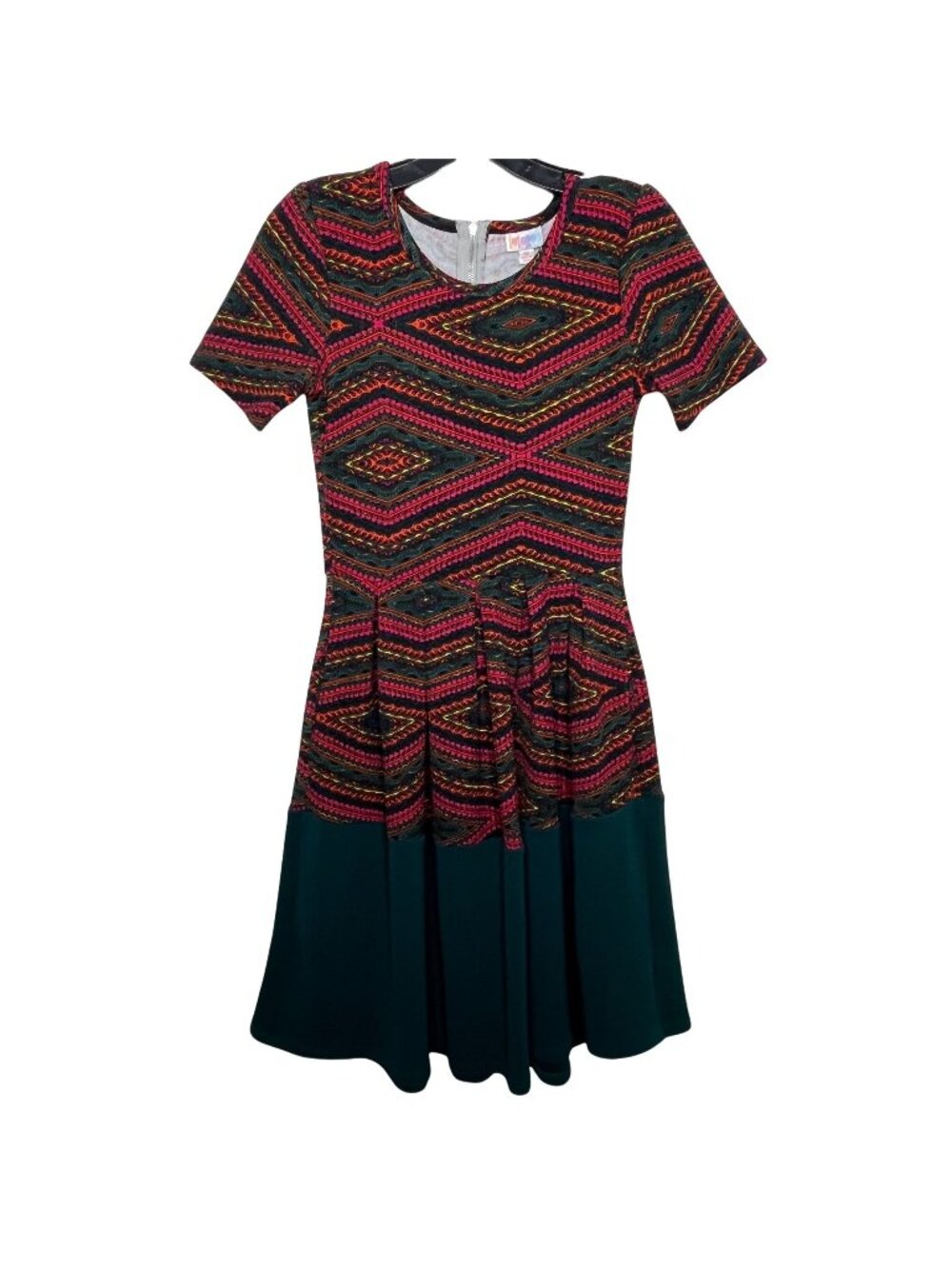 LuLaRoe Amelia Dress Women XS Fit Flare Pleated Geometric Print Casual
